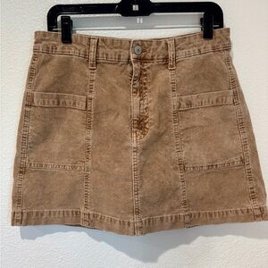 American Eagle Size 8 Hi-Rise A-Line Skirt Stretch Tan Corduroy Patch Pockets